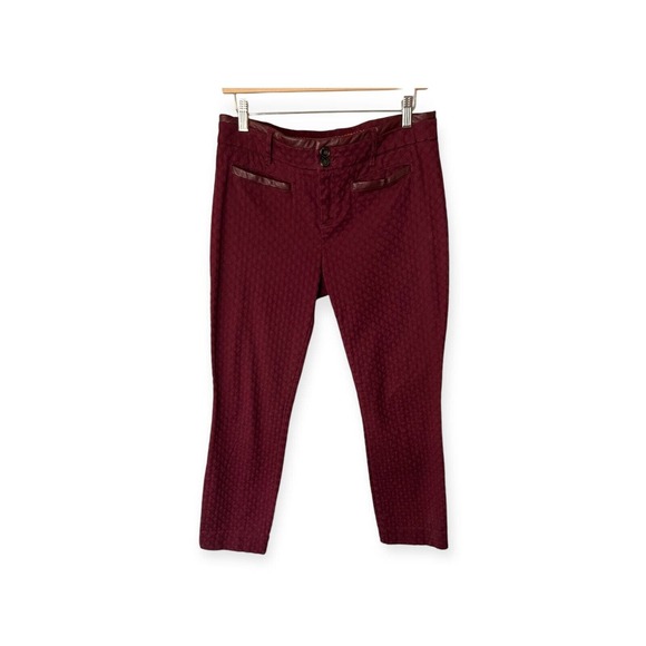 Anthropologie Women's Cartonnier Textured Charlie Maroon Pants Size 8 Slim Ankle - Picture 1 of 8